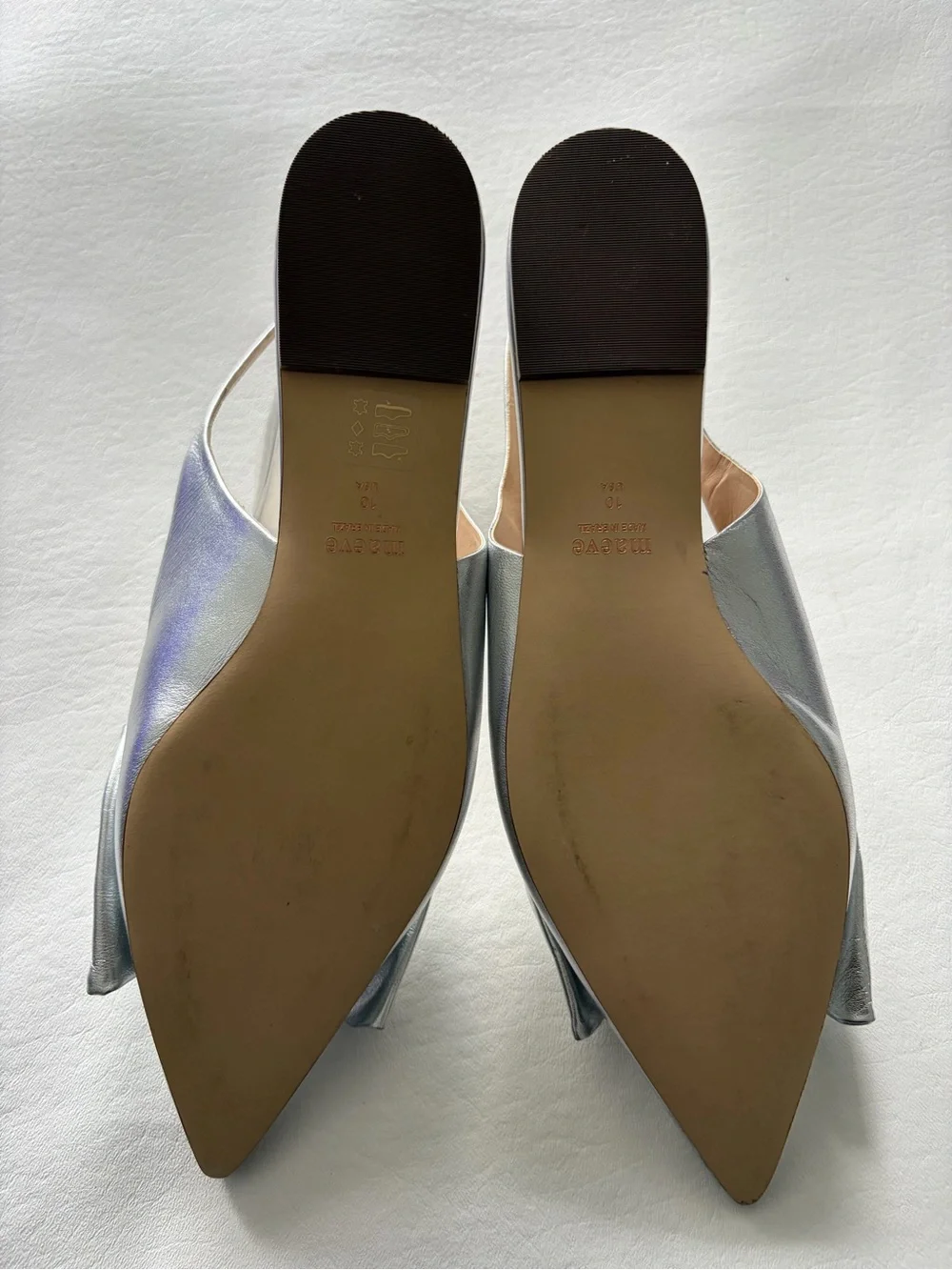 Anthropologie Maeve Bow Sling Back Flats 10M Metallic Festive Pointed Toe Silver